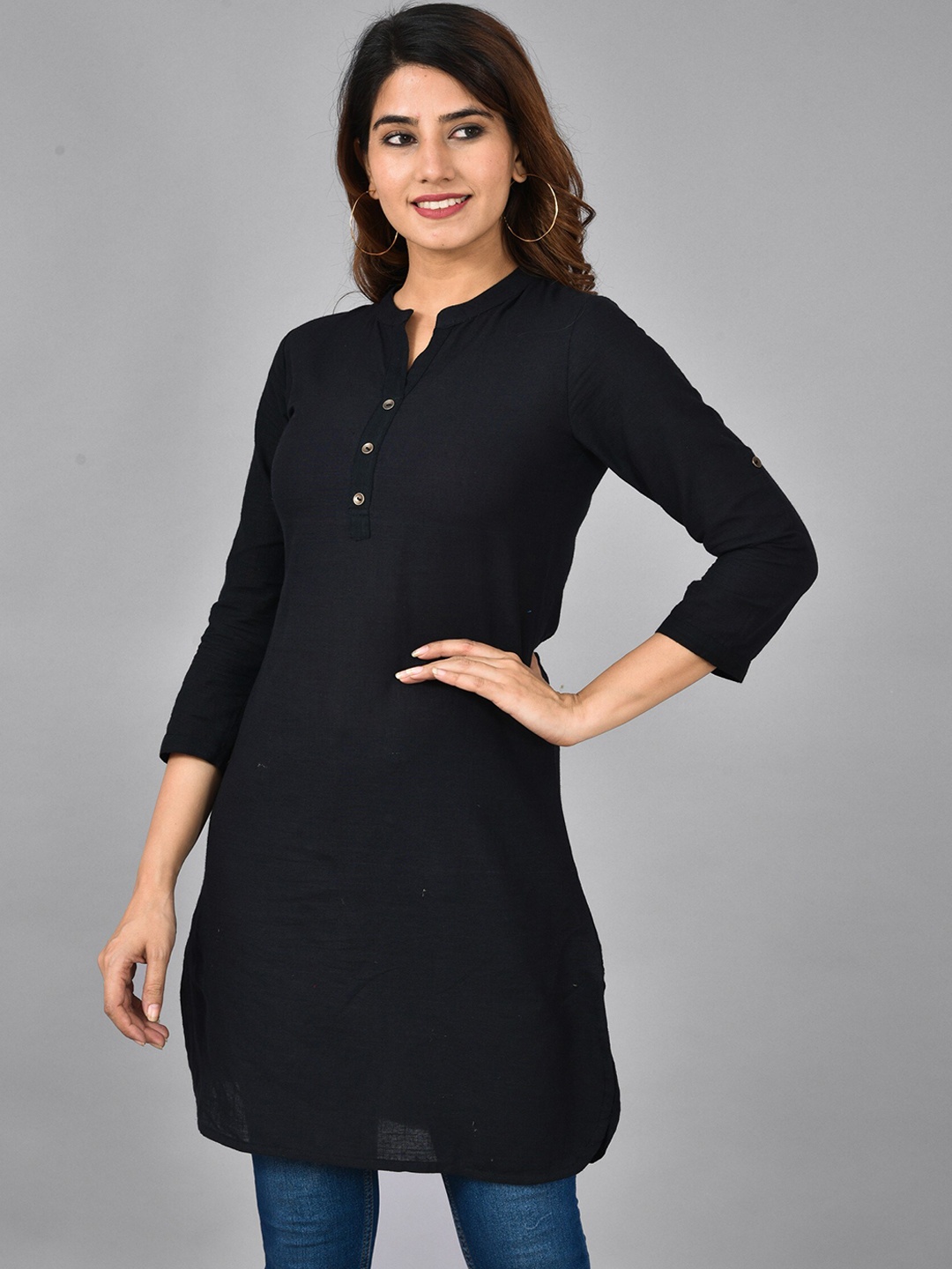 

KALINI Mandarin Collar Pathani Kurta, Black