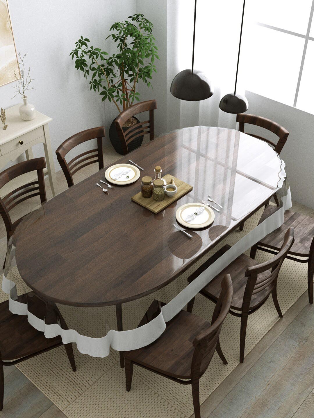 

Clasiko White Plastic Oval 8-Seater Table Cover