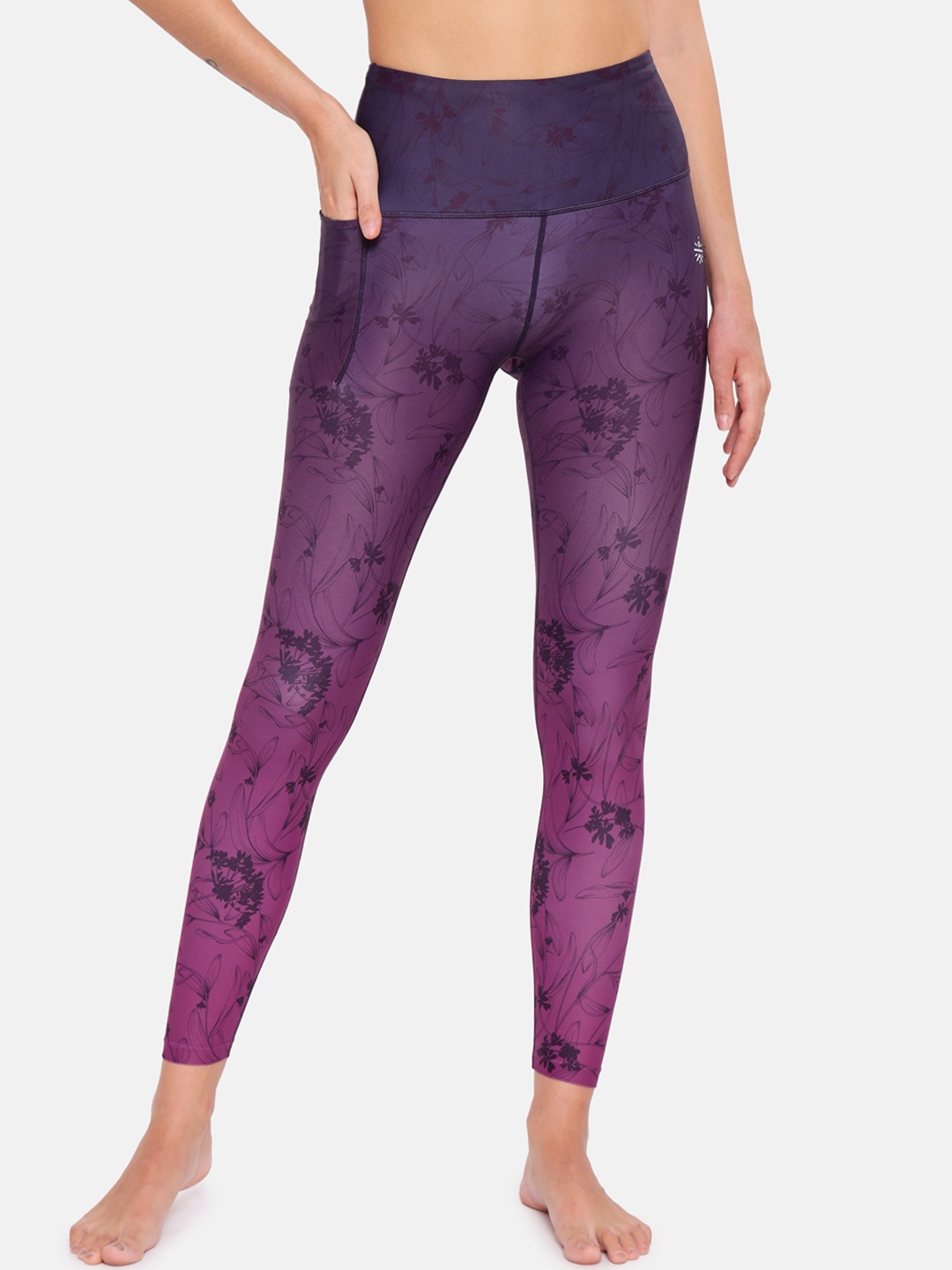 

CULT Floral Printed Yoga Tights, Burgundy