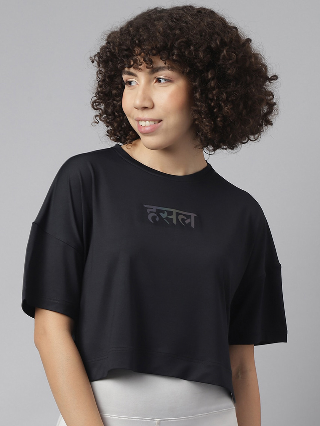 

MKH Relaxed Fit Typography Printed Dri-FIT Technology Training T-shirt, Black