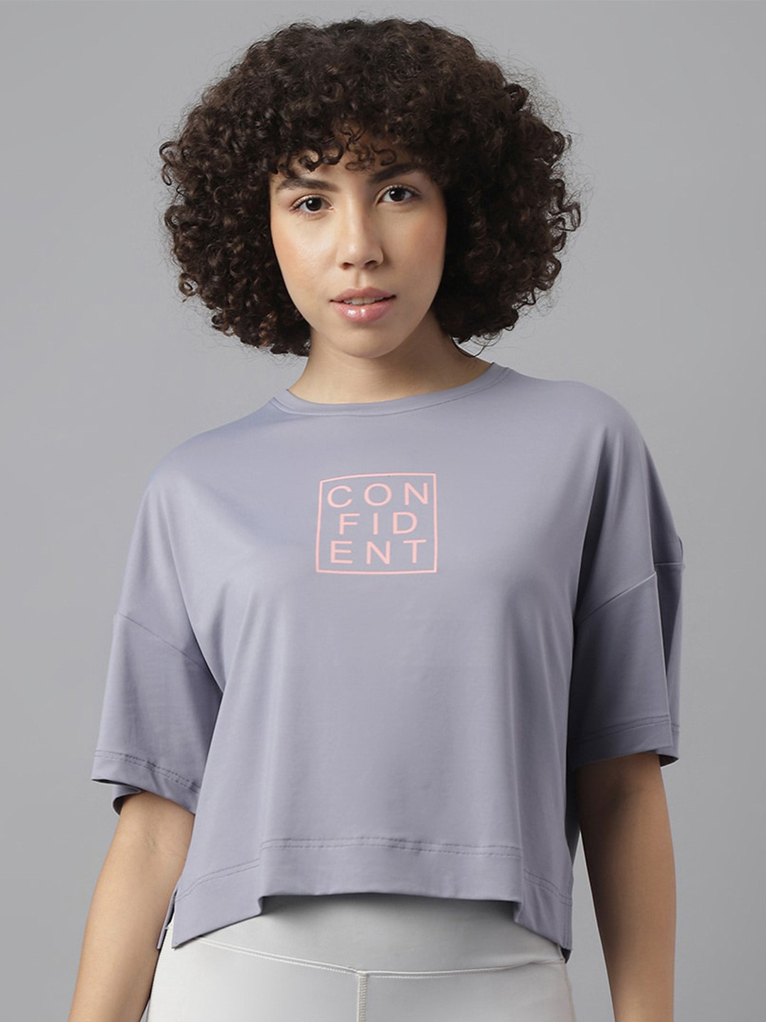 

MKH Typography Printed Dri-FIT Crop Sports T-shirt, Lavender
