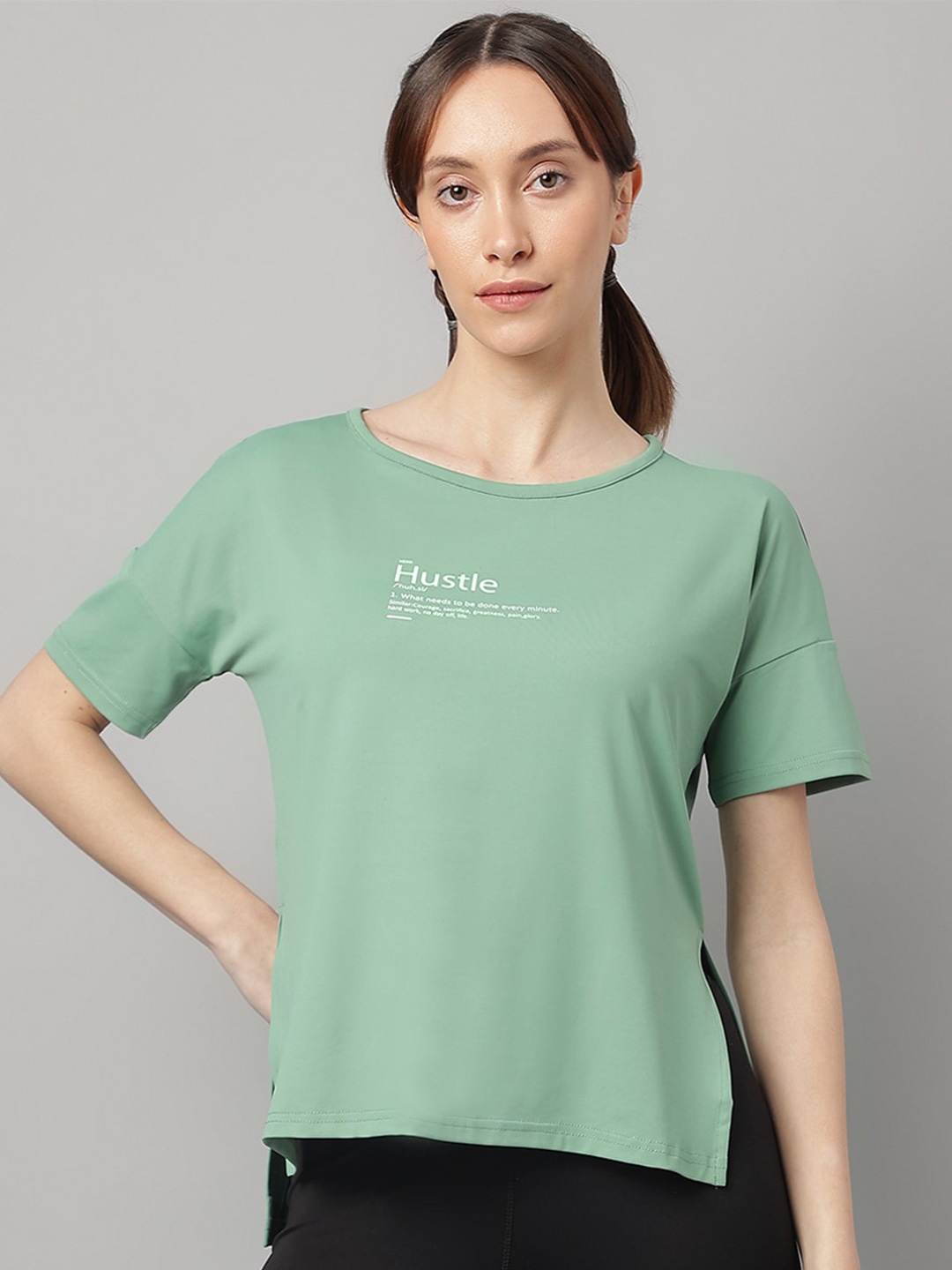 

MKH Typography Printed Drop-Shoulder Sleeves Dri-FIT Sports T-Shirt, Green