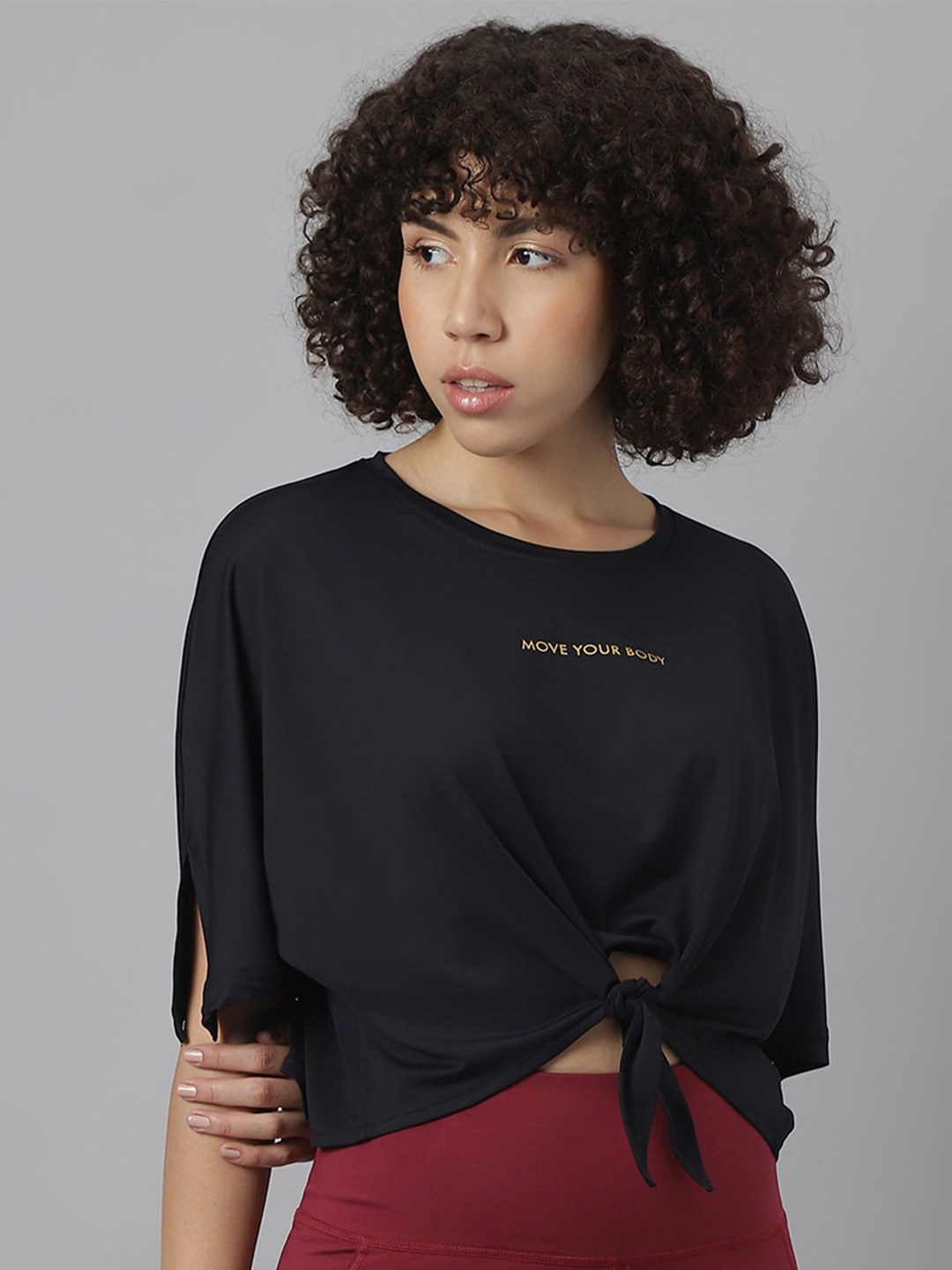 

MKH Round Neck Dri-FIT Crop Sports T-shirt, Black