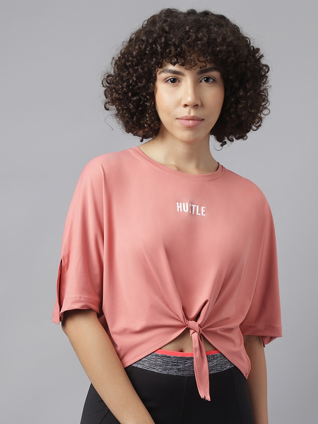 

MKH Typography Printed Drop-Shoulder Sleeves Dri-FIT Sports T-Shirt, Peach