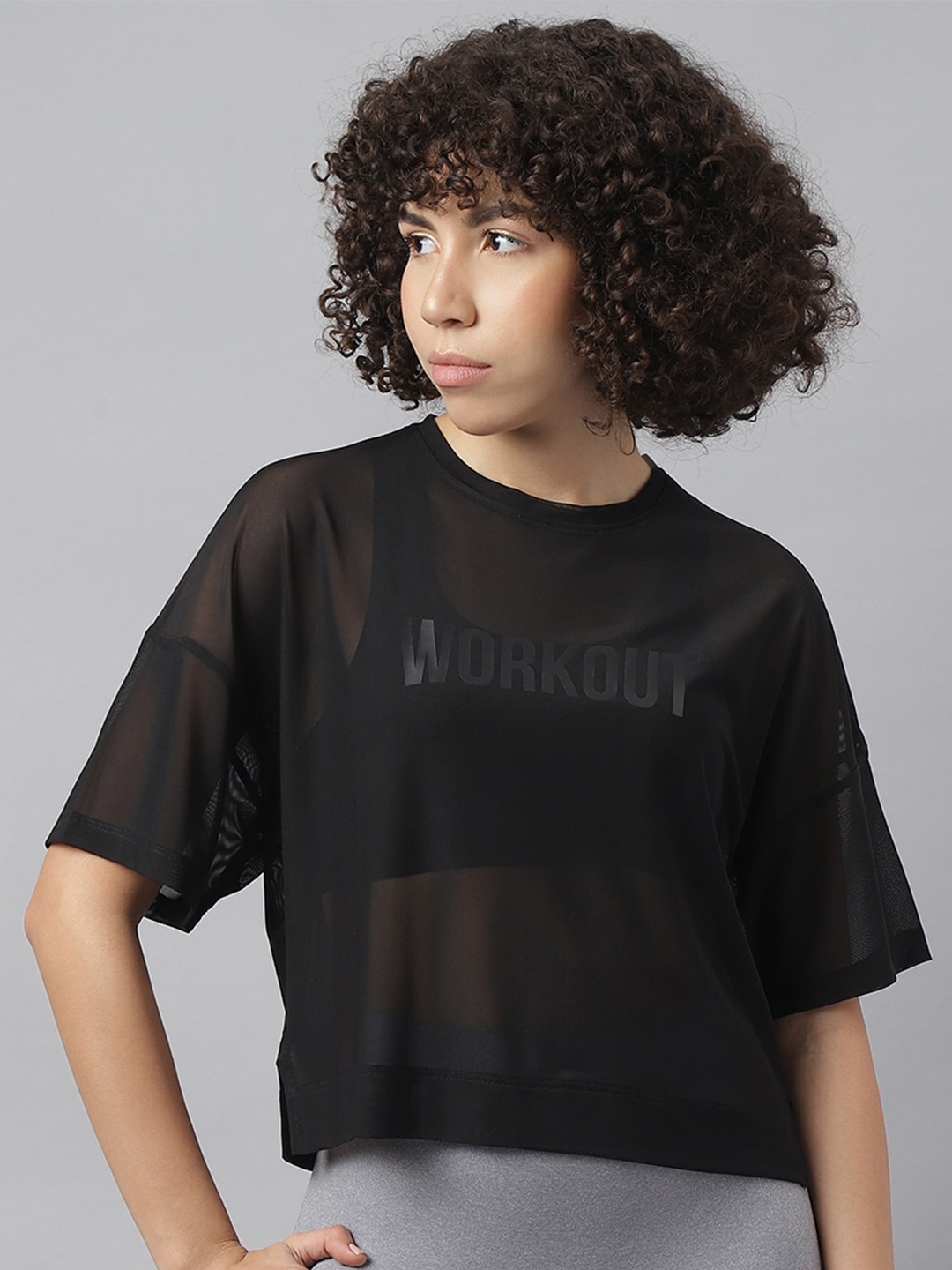

MKH Women Typography Printed Dri-FIT Sports T-Shirt, Black