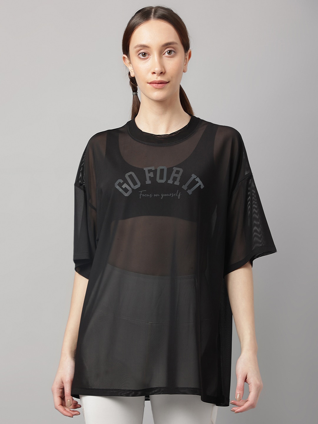

MKH Typography Printed Drop Shoulder Sleeves Dri-FIT Sports T-Shirt, Black