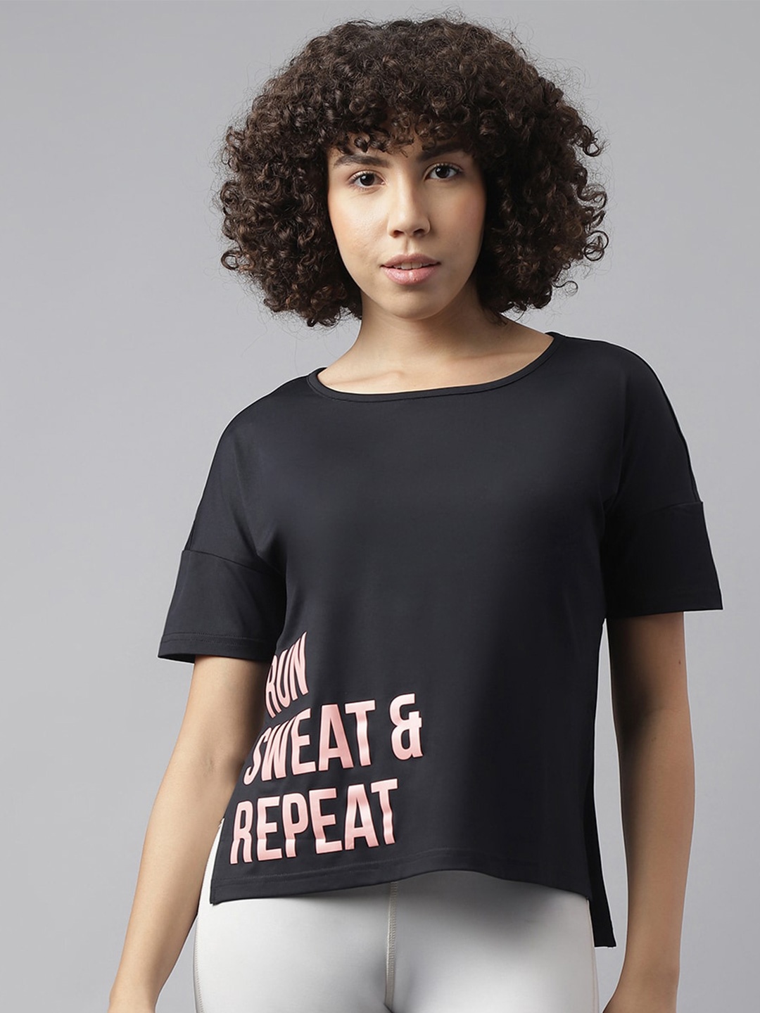 MKH Relaxed Fit Typography Printed Dri-FIT Technology Training T-shirt, Black