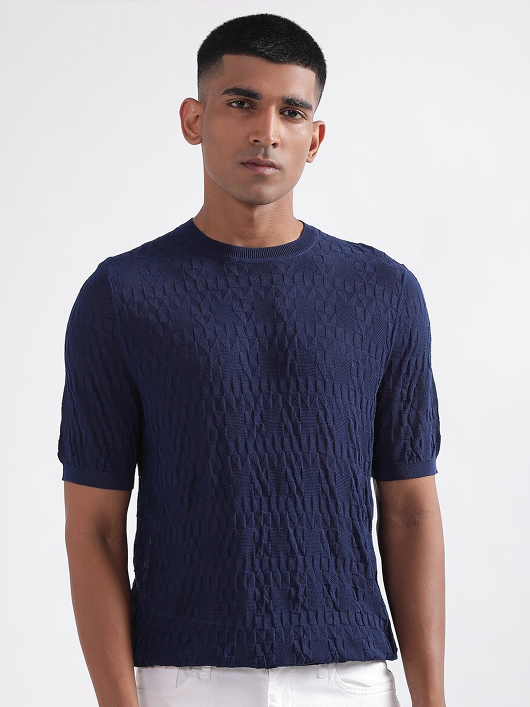 

Antony Morato Men Cable Knit Short Sleeves Sweater, Blue