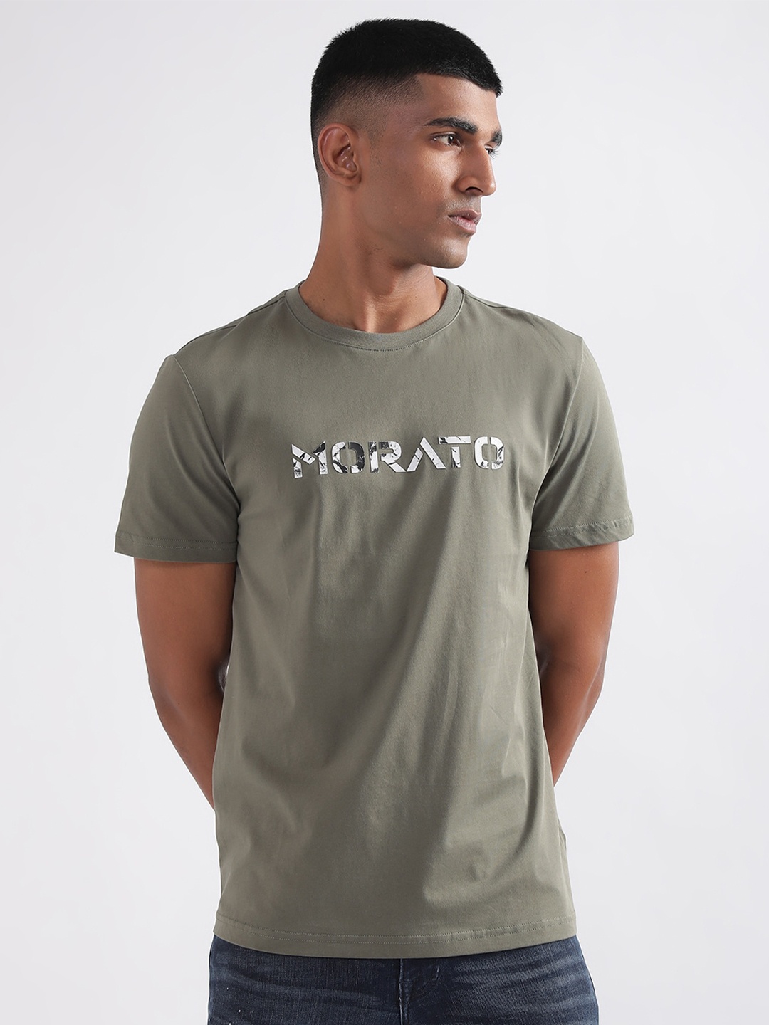 Antony Morato Men Typography Printed Slim Fit Pure Cotton T-shirt, Green