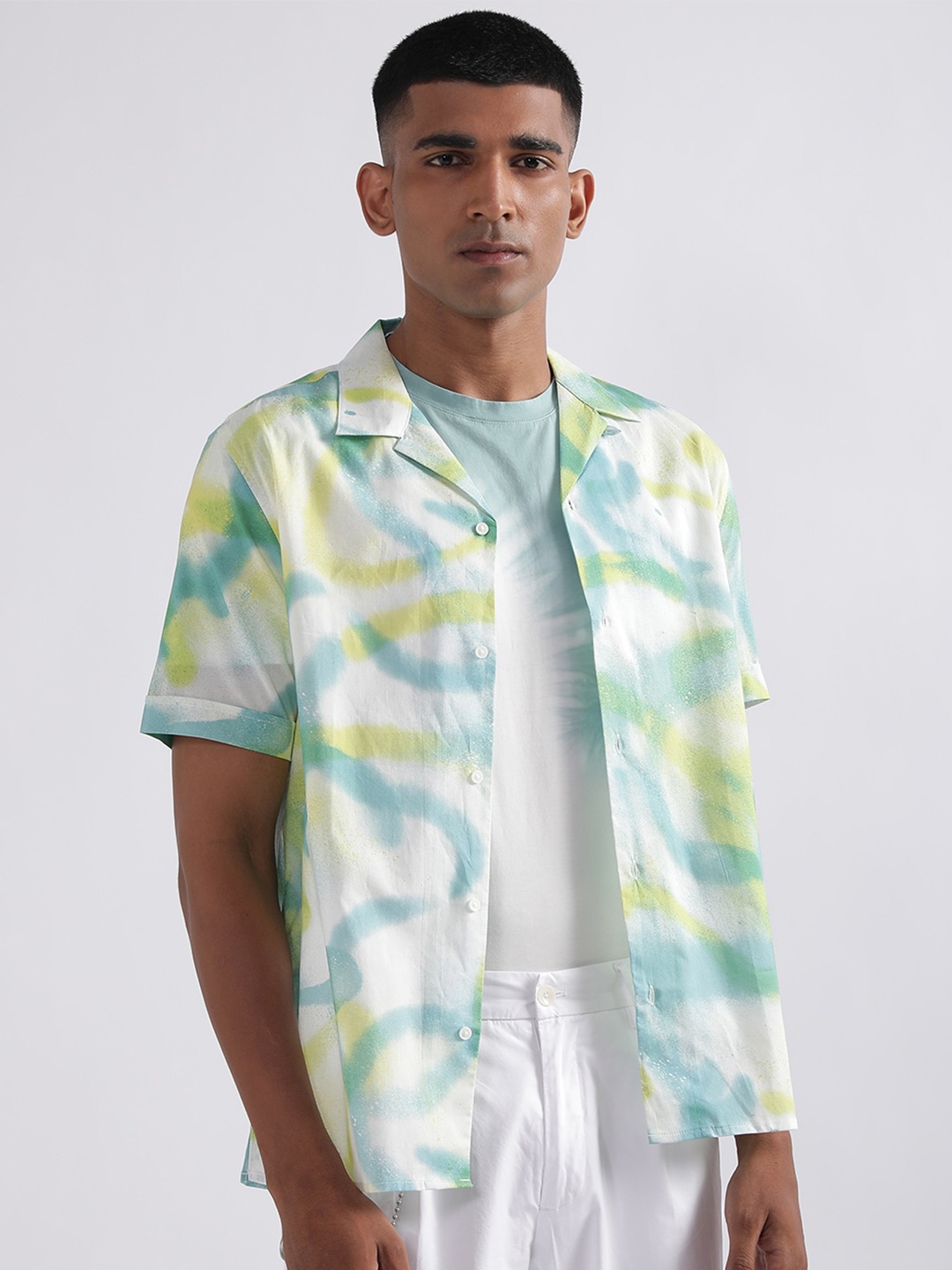 

Antony Morato Abstract Printed Cuban Collar Opaque Casual Pure Cotton Shirt, White