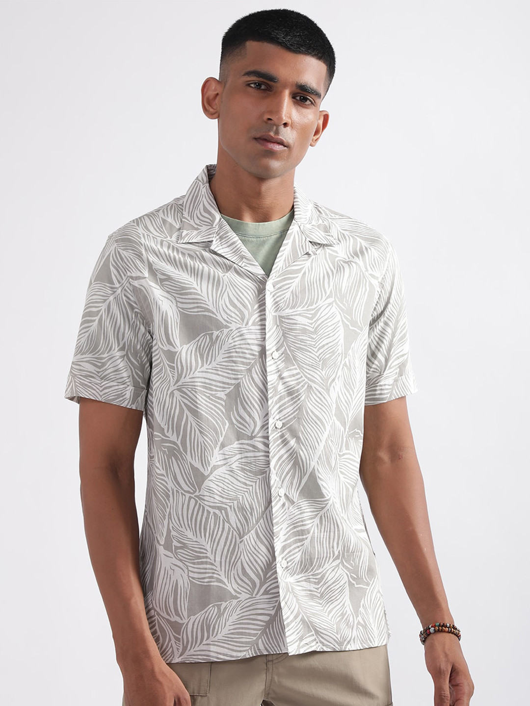 

Antony Morato Floral Printed Cuban Collar Pure Cotton Casual Shirt, Grey