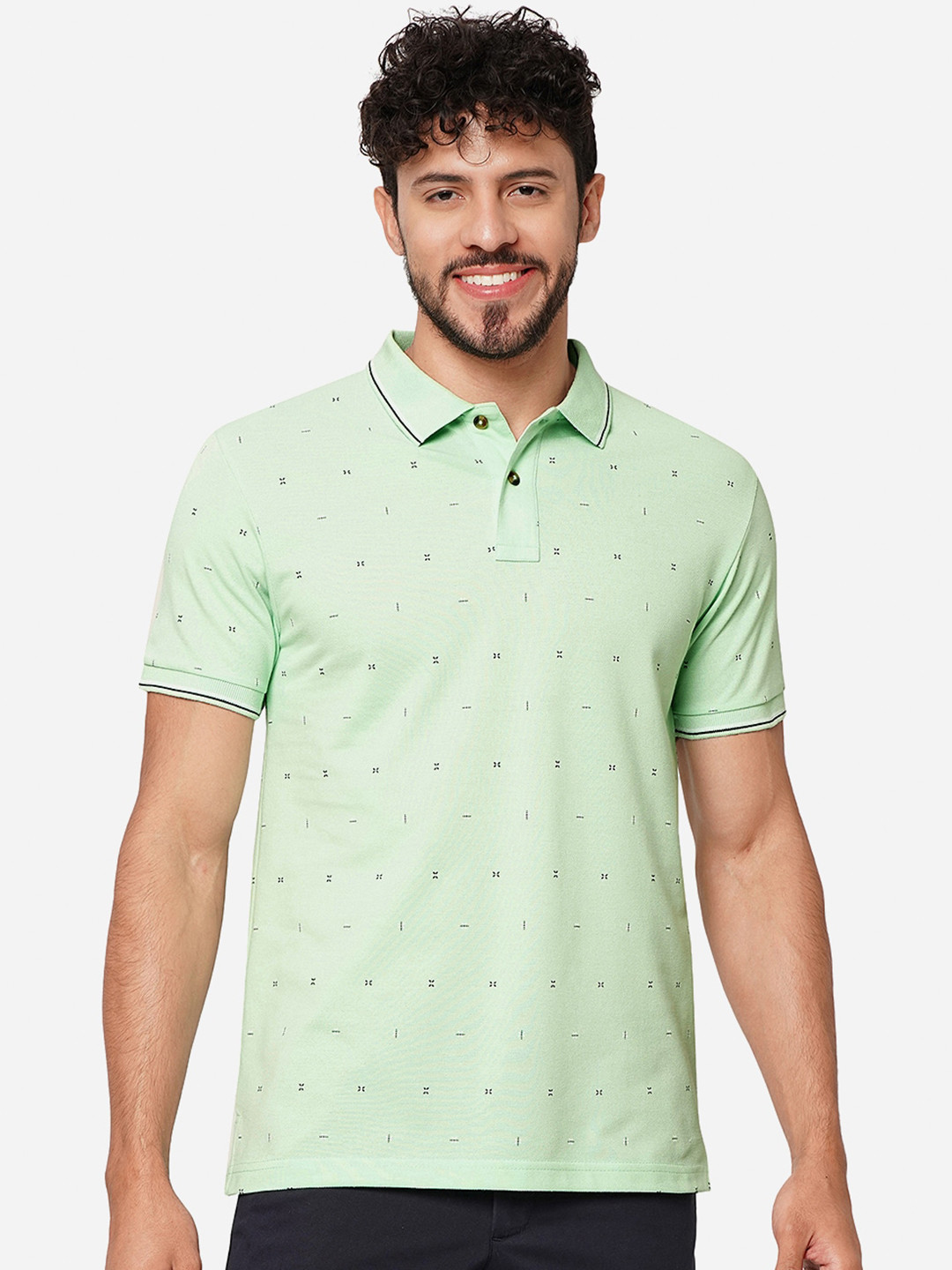 

Greenfibre Conversational Printed Polo Collar Slim Fit T-shirt, Green