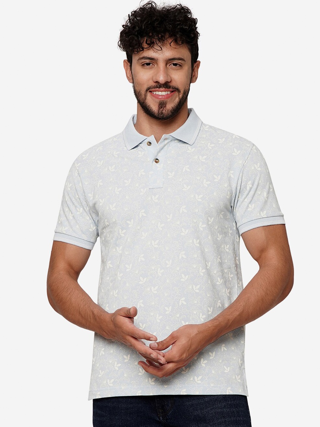 

Greenfibre Floral Printed Polo Collar Slim Fit T-shirt, Grey