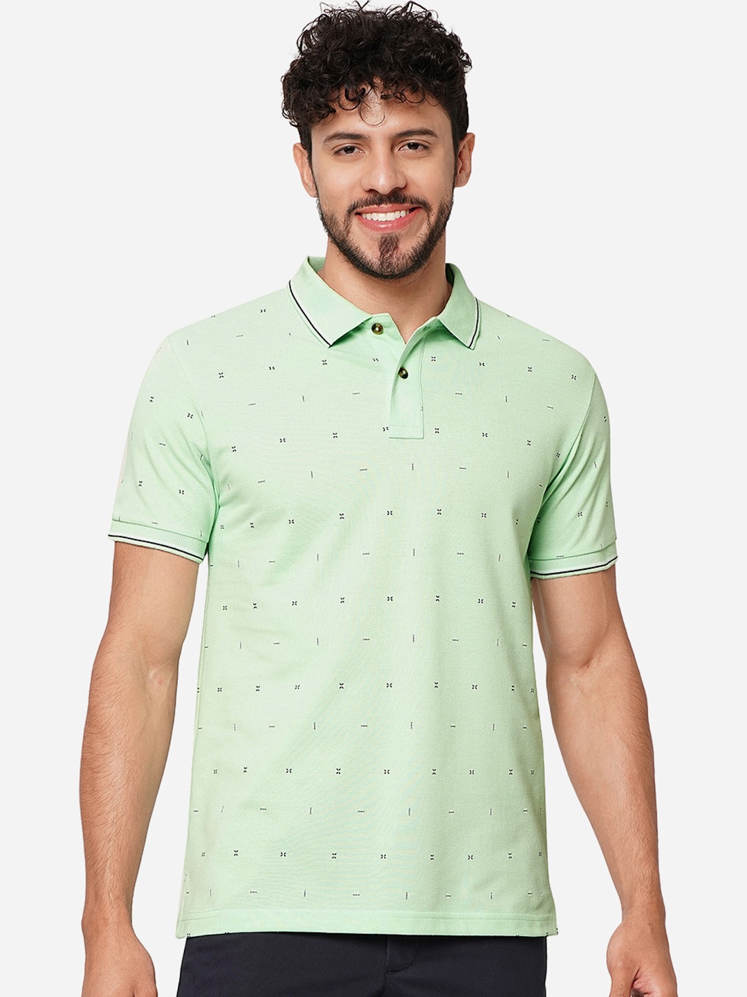 

Greenfibre Conversational Printed Polo Collar Slim Fit T-shirt, Green