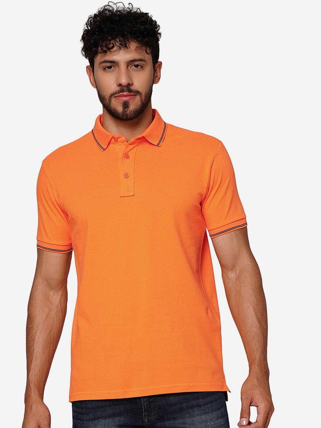 

JADE BLUE Polo Collar Slim Fit Cotton T-Shirt, Orange
