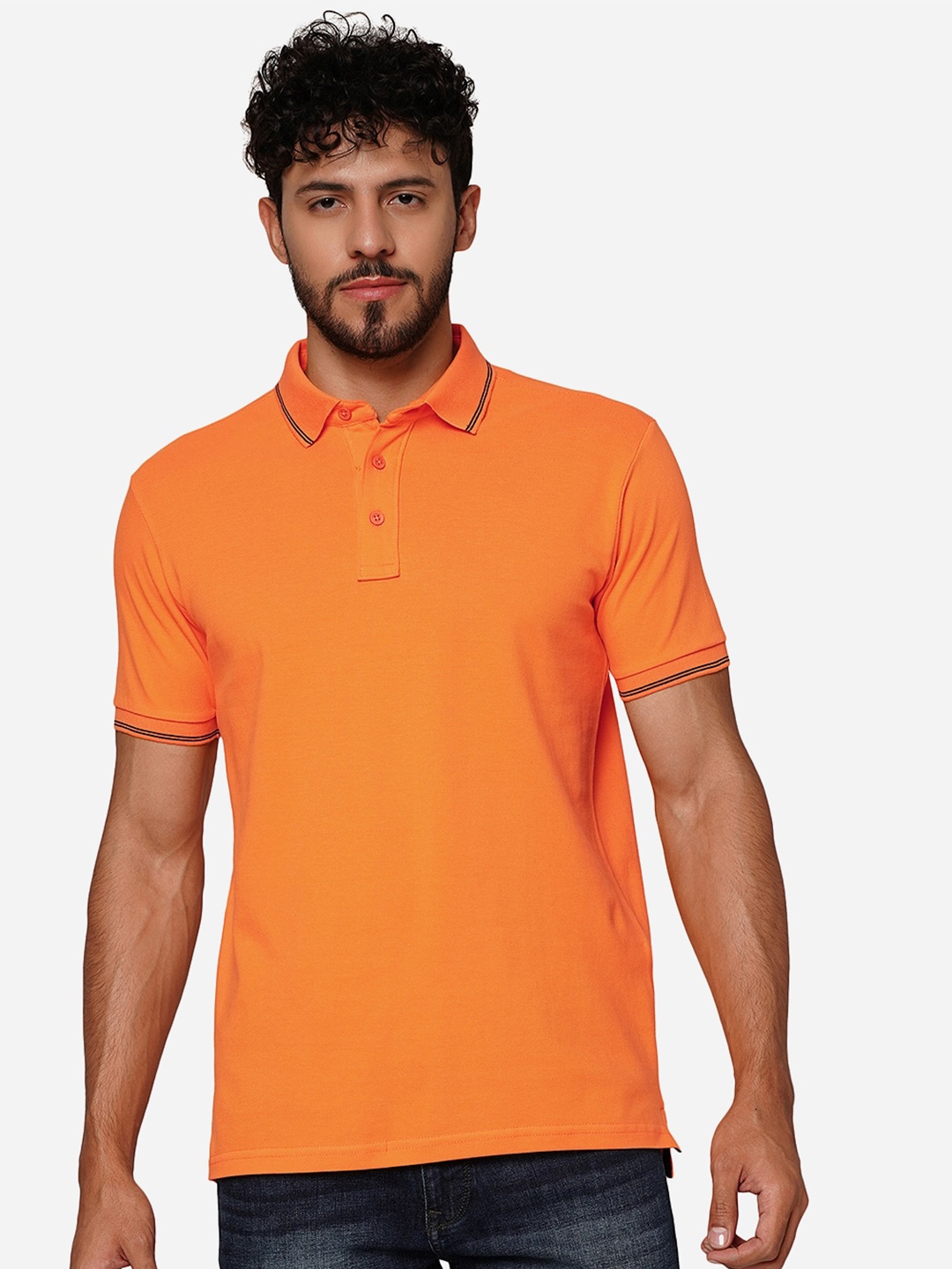 

JADE BLUE Polo Collar Cotton Slim Fit T-shirt, Orange