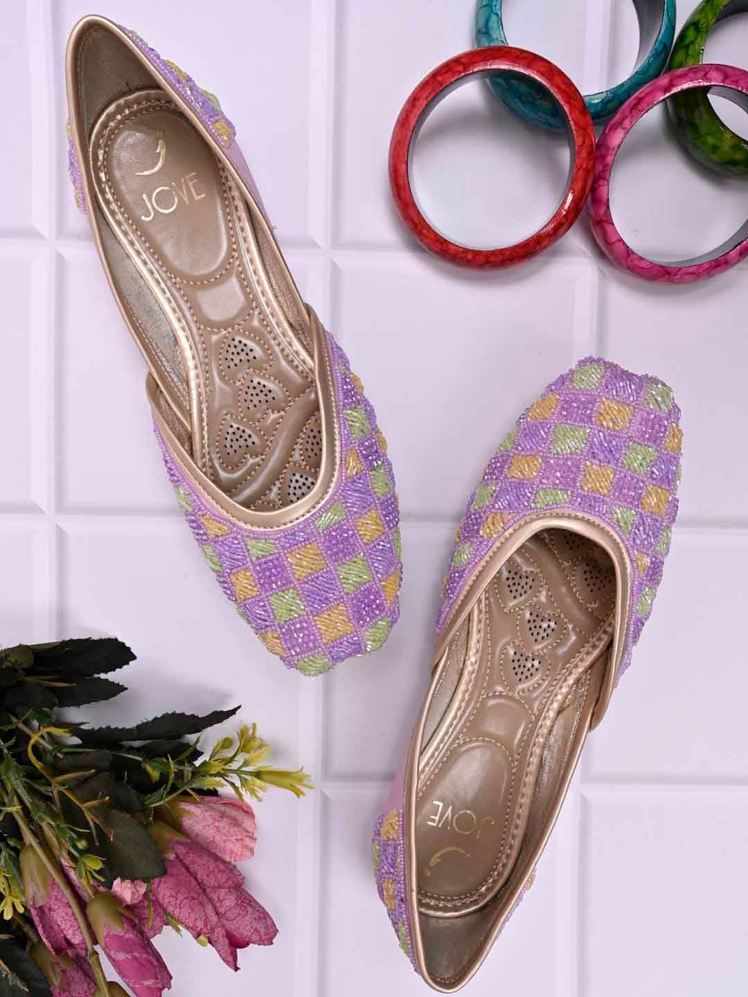 

Jove Women Embellished Ethnic Fabric Mojaris, Violet