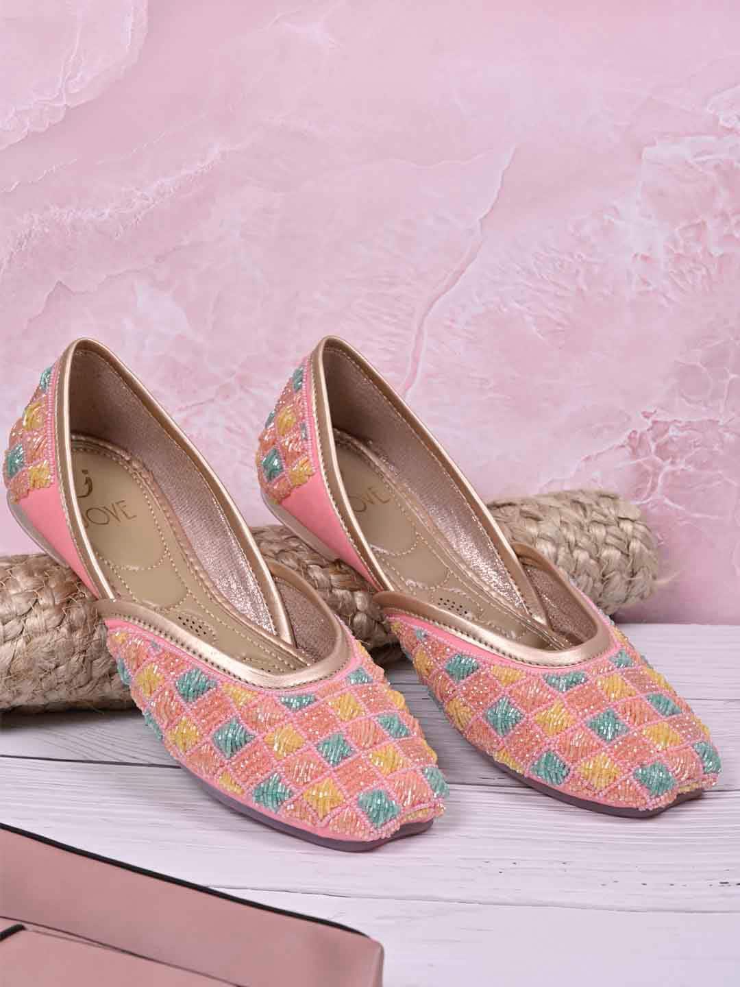 

Jove Women Embellished Ethnic Fabric Mojaris, Peach