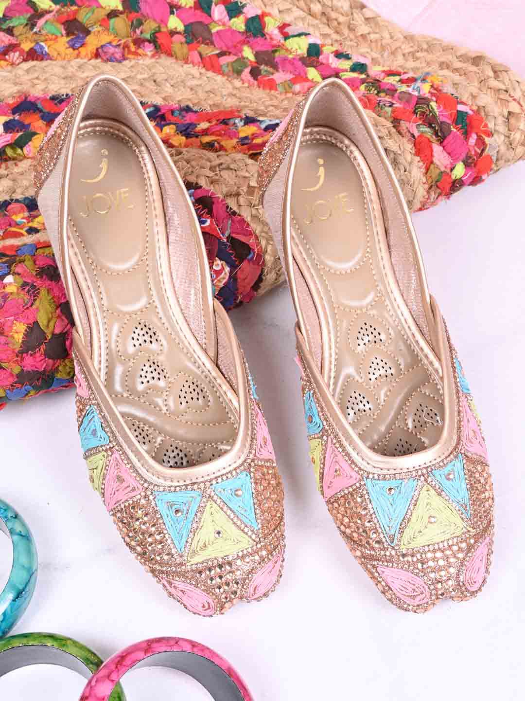 

Jove Women Ethnic Embellished Fabric Mojaris, Rose gold