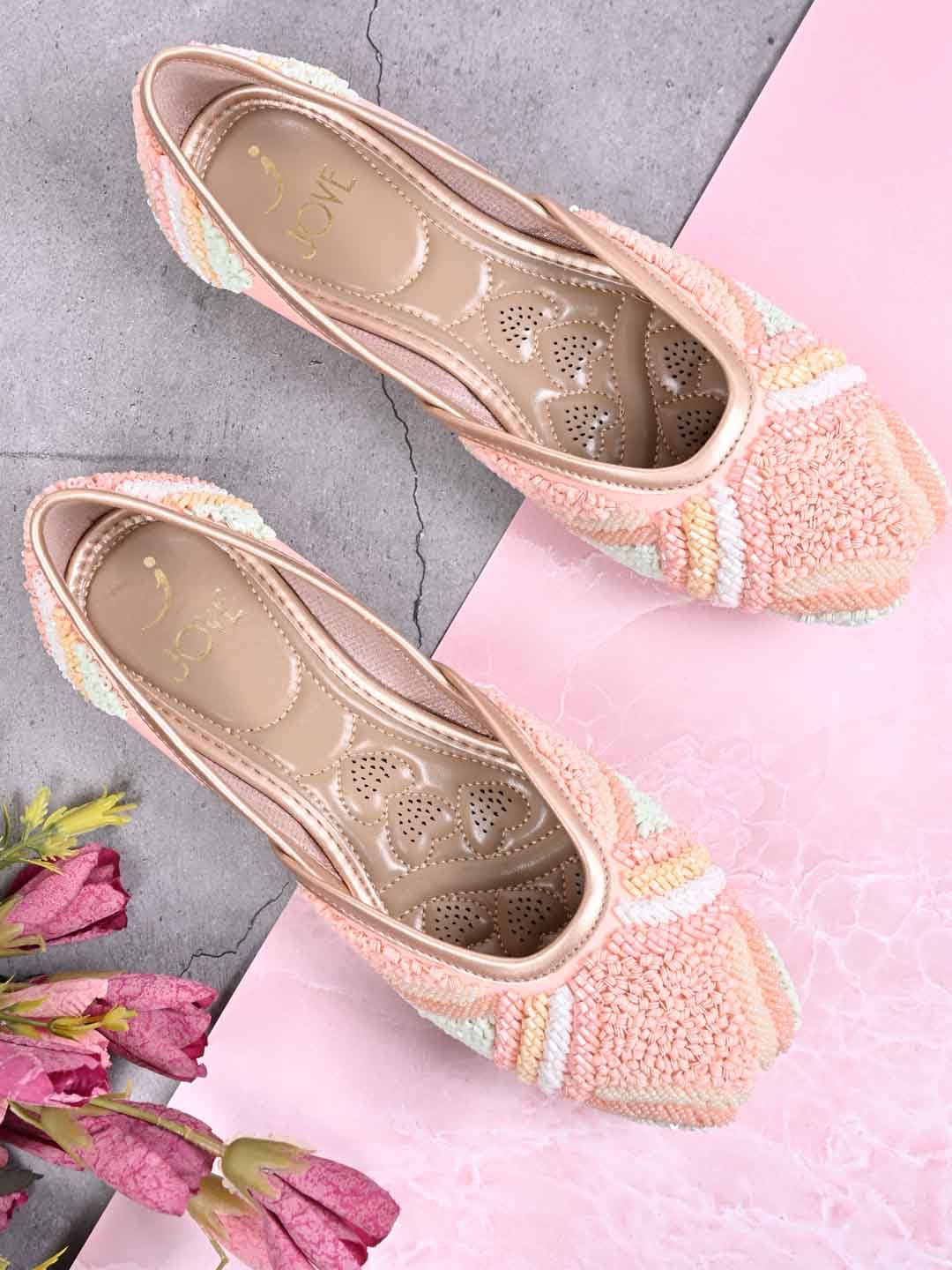 

Jove Women Embellished Embroidered Ethnic Fabric Mojaris, Pink