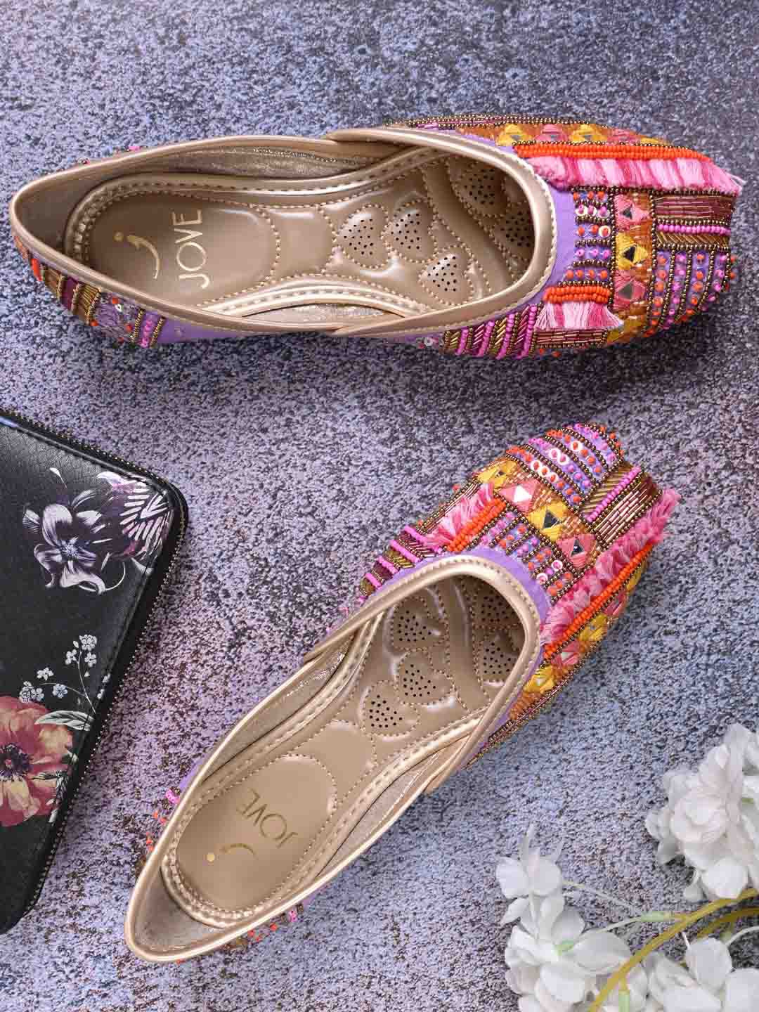 

Jove Women Embellished Ethnic Mojaris Flats, Purple