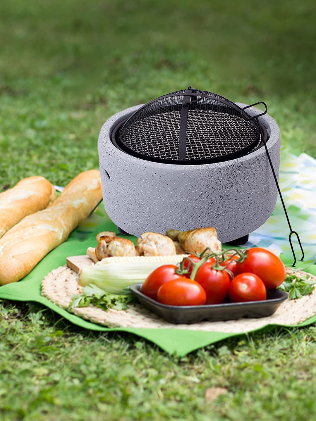 

Peng Essentials White & Black Ceramic 2 in 1 Charcoal Barbeque Grill & Firepit