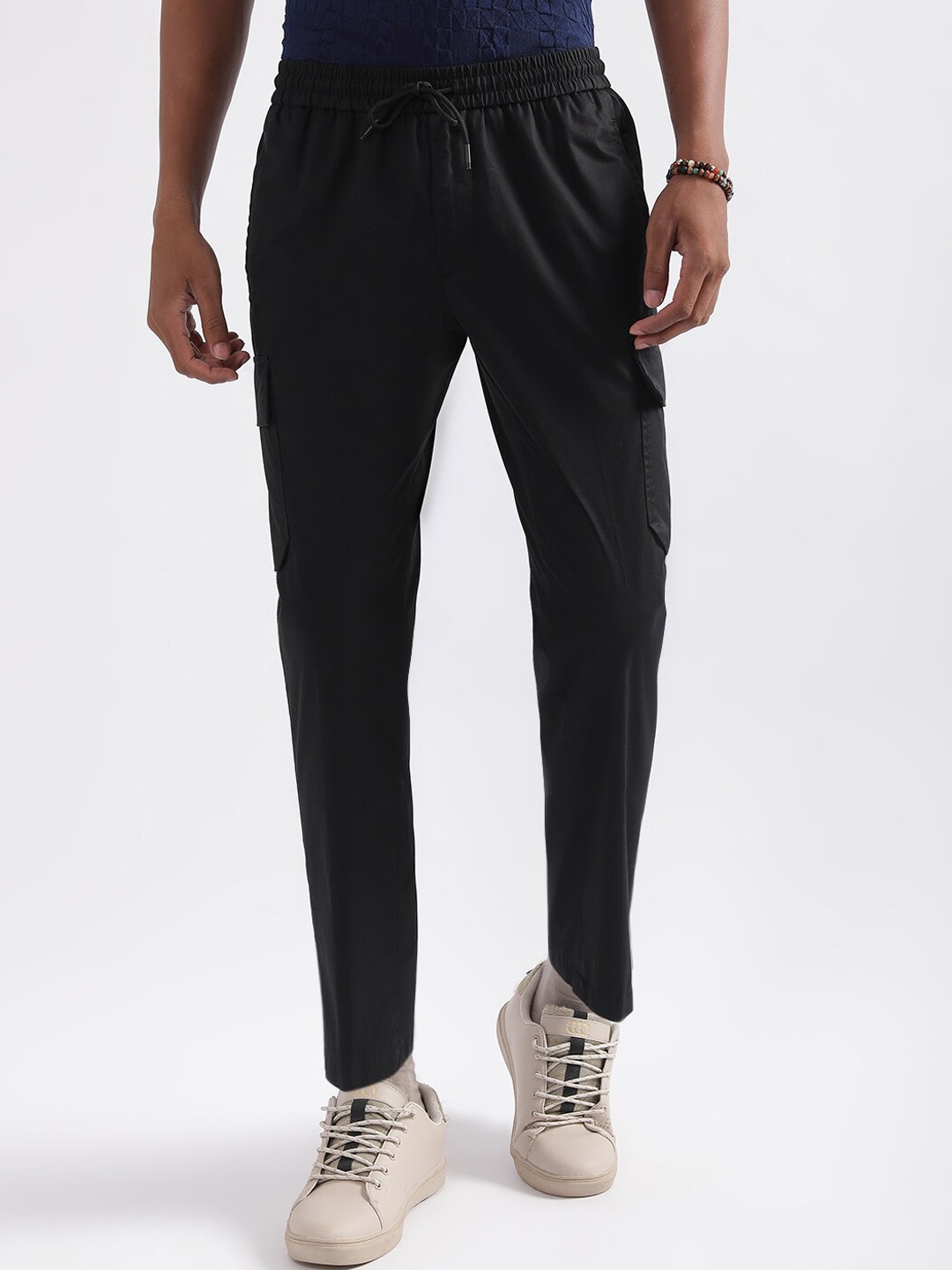 

Antony Morato Men Mid-Rise Pure Cotton Joggers, Black