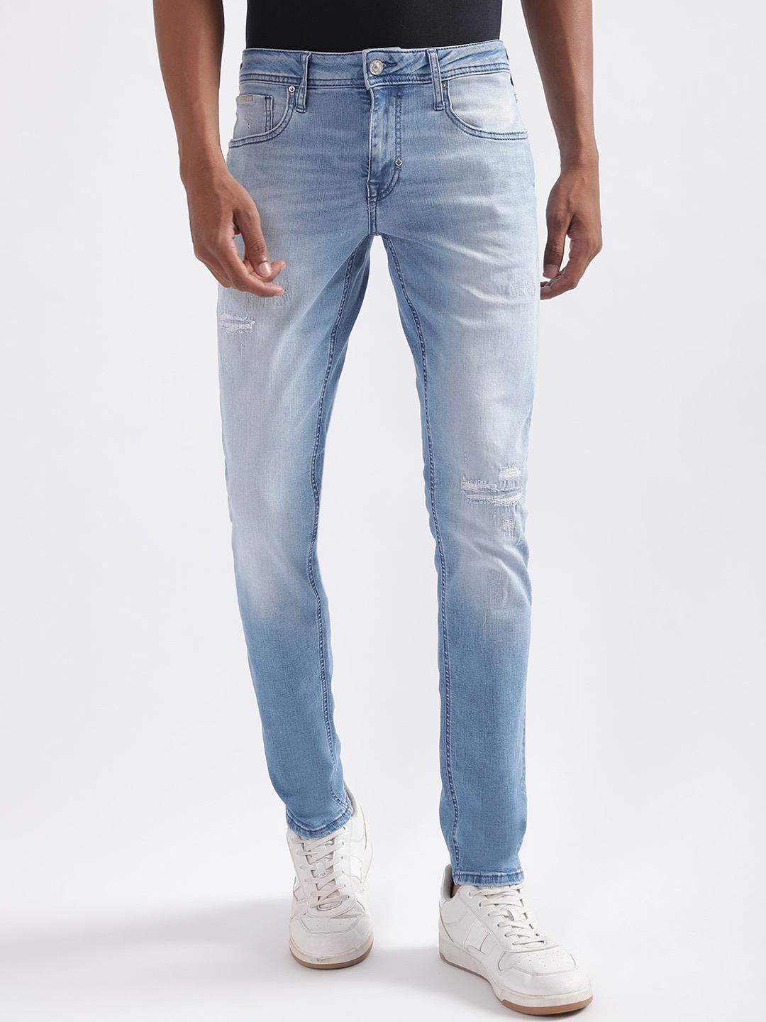 

Antony Morato Men Tapered Fit Low Distress Heavy Fade Jeans, Navy blue