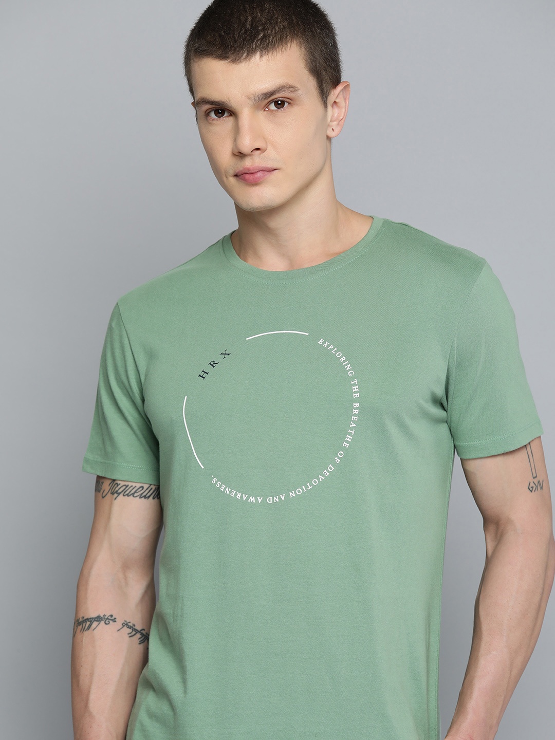 

HRX by Hrithik Roshan Men Typography Bio Finish Pure Cotton Sports T-shirt, Green