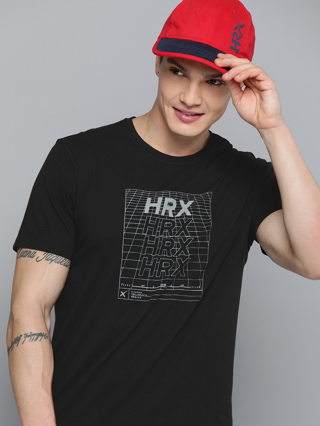 

HRX by Hrithik Roshan Men Brand Logo Printed Bio Finish Pure Cotton T-shirt, Black