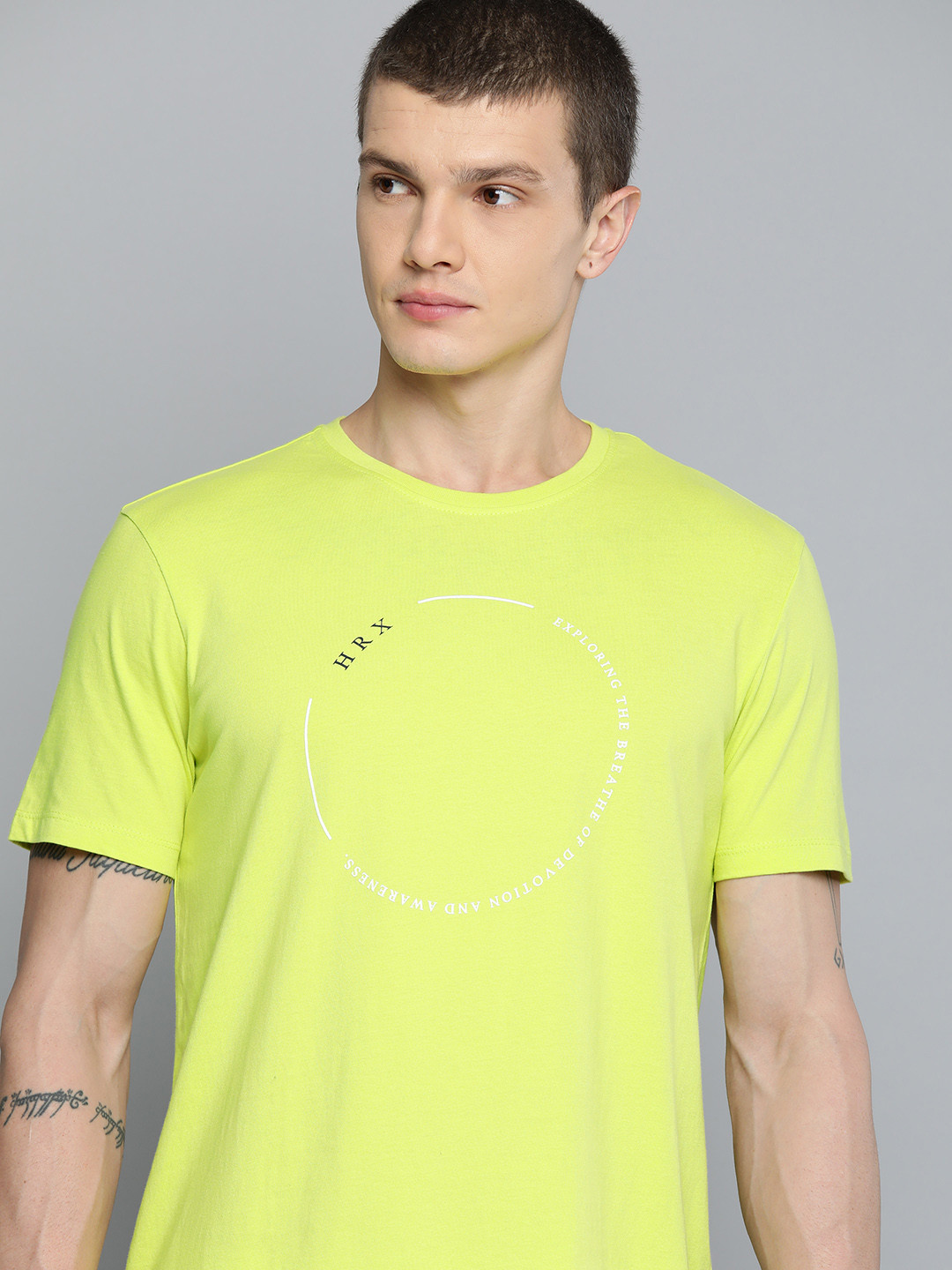 

HRX by Hrithik Roshan Men Typography Printed Bio Finish Pure Cotton T-shirt, Lime green