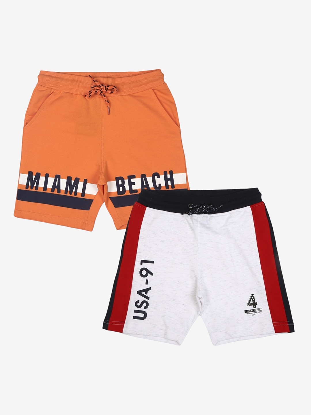 

Alan Jones Boys Pack Of 2 Typography Printed Mid-Rise Regular Shorts, Orange