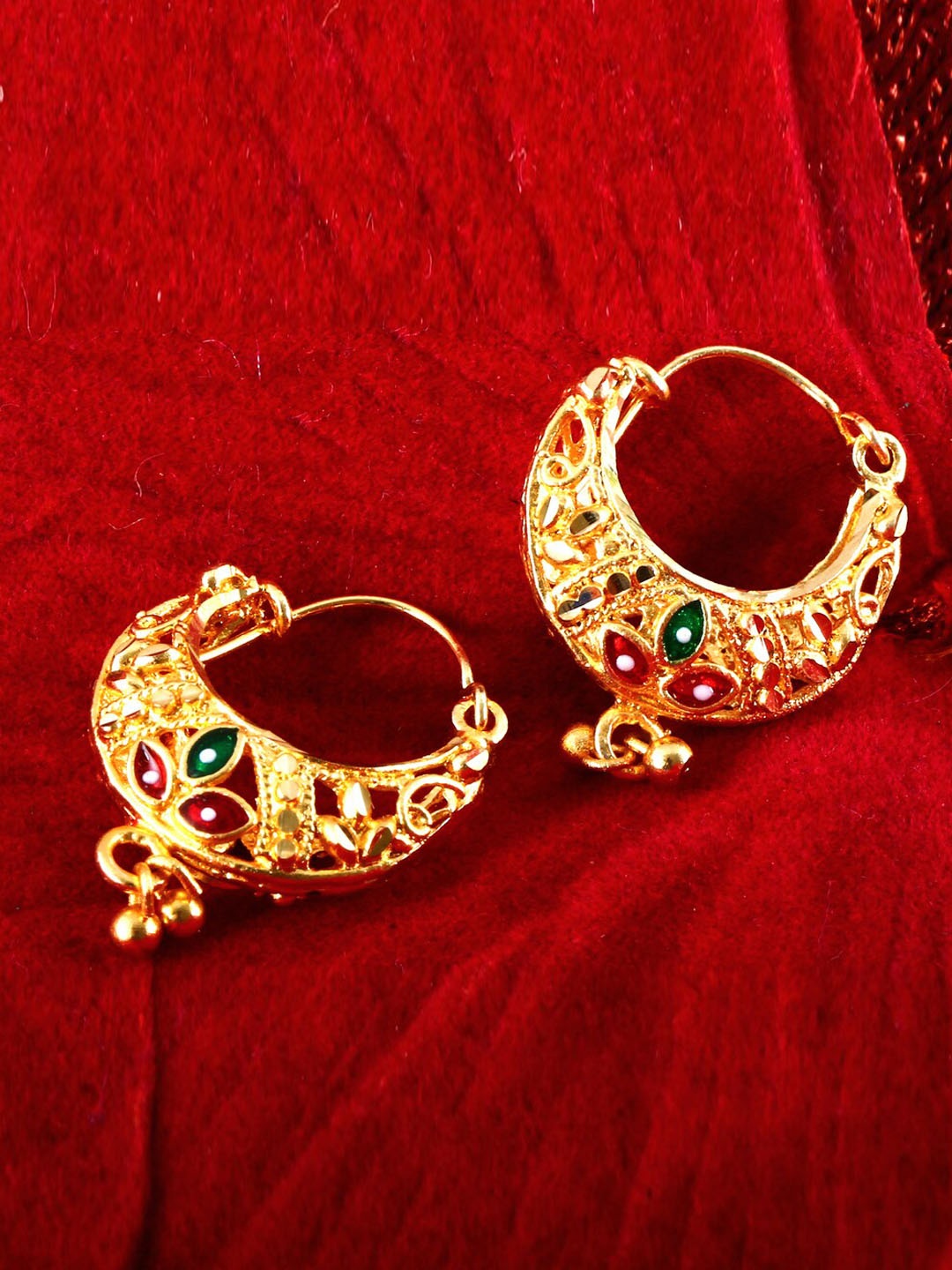 

MEENAZ Gold-Plated Floral Hoop Earrings