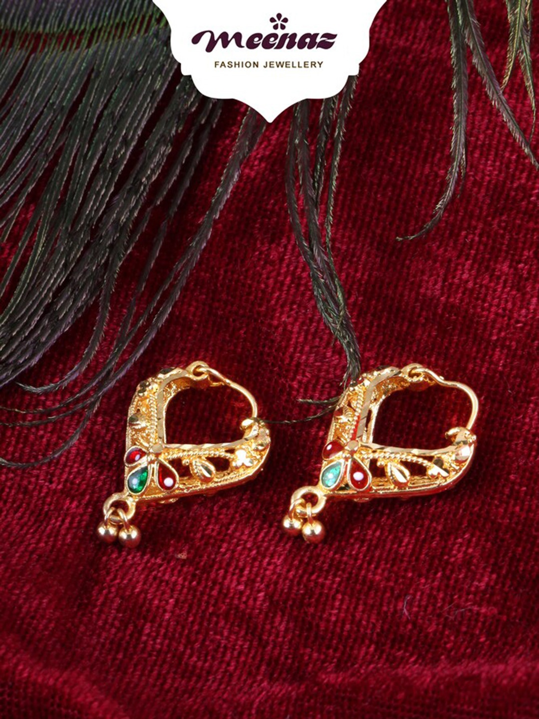 

MEENAZ Gold-Plating Meenakari Floral Hoop Earrings