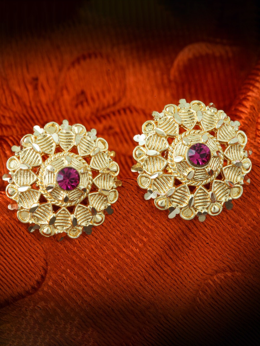 

MEENAZ Gold-Plating Temple Floral Studs