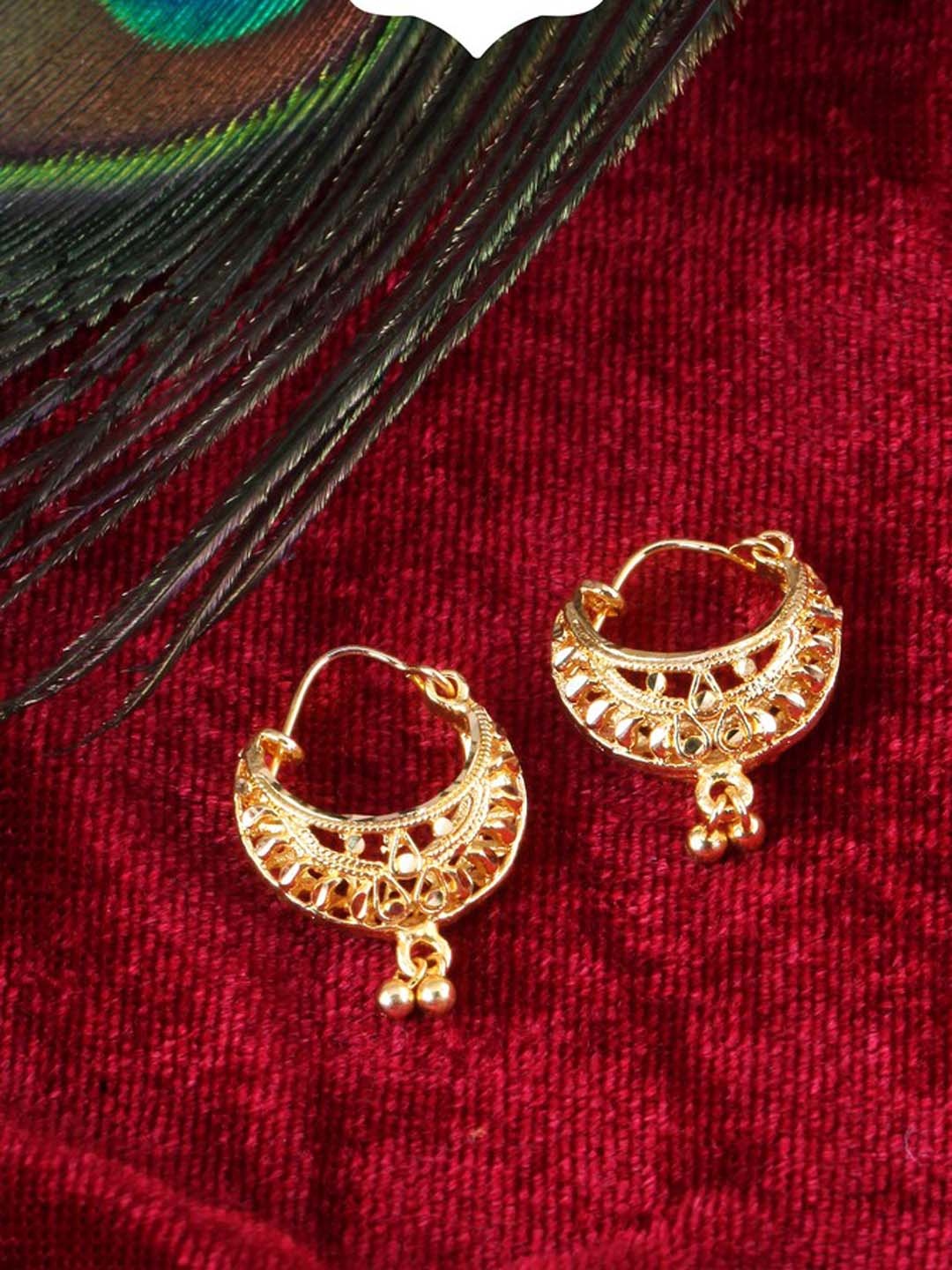 

MEENAZ Gold-Plated Floral Hoop Earrings