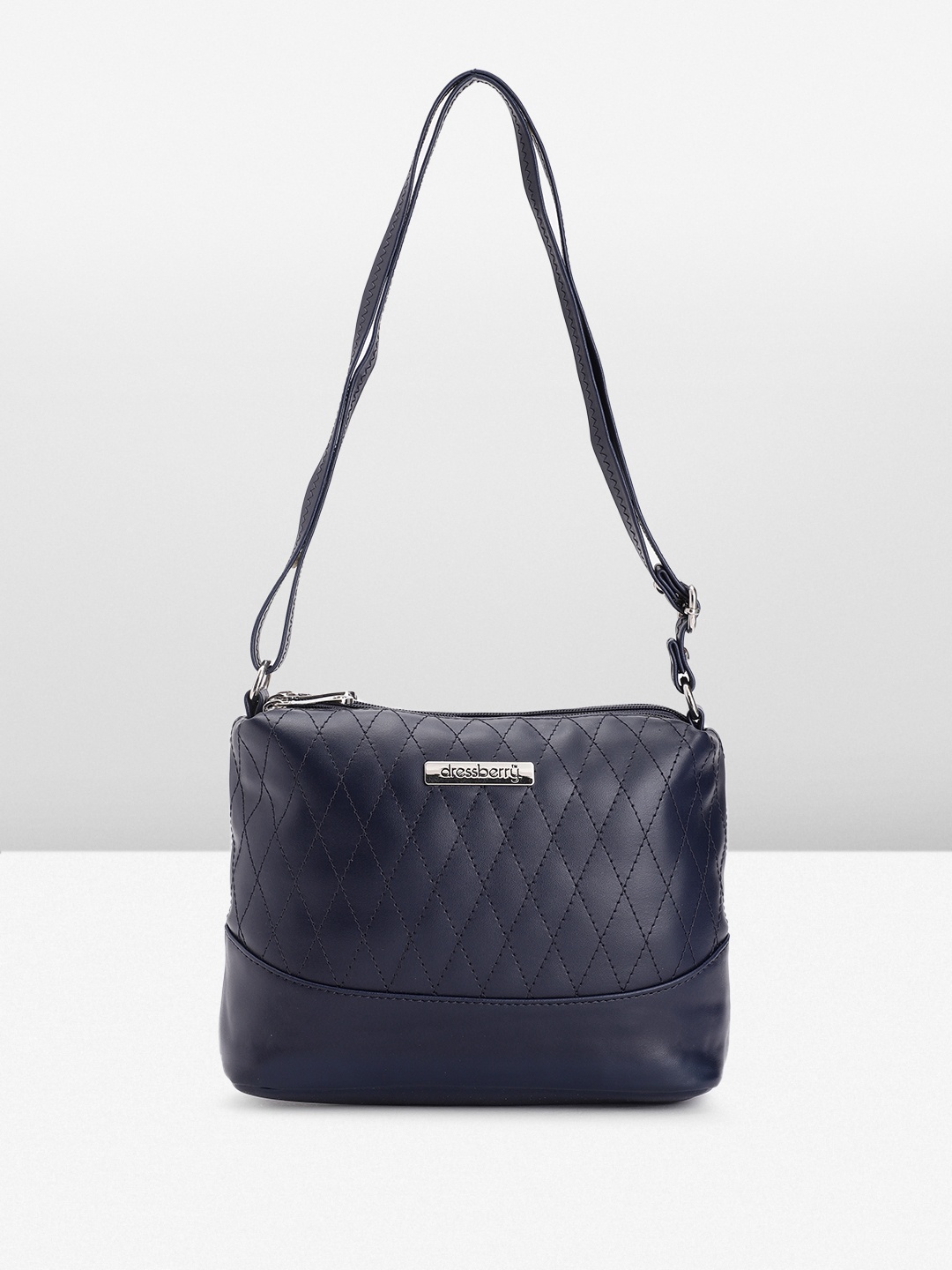 

DressBerry Solid PU Structured Shoulder Bag with Quilted Detail, Navy blue