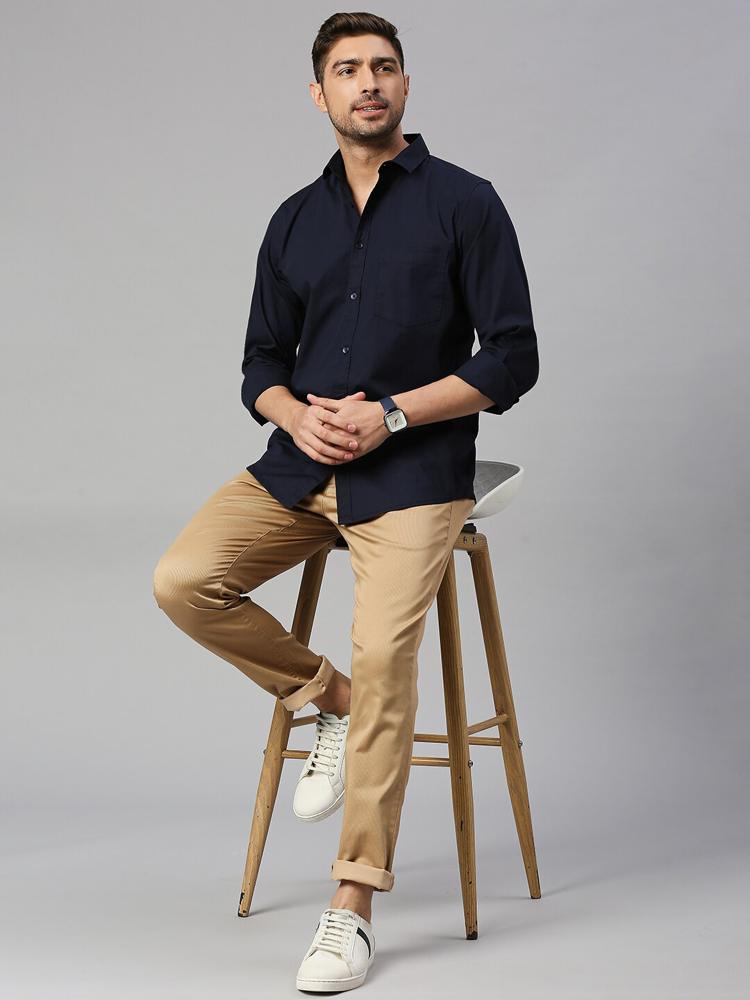 

Mast & Harbour Navy Blue Classic Slim Fit Casual Shirt