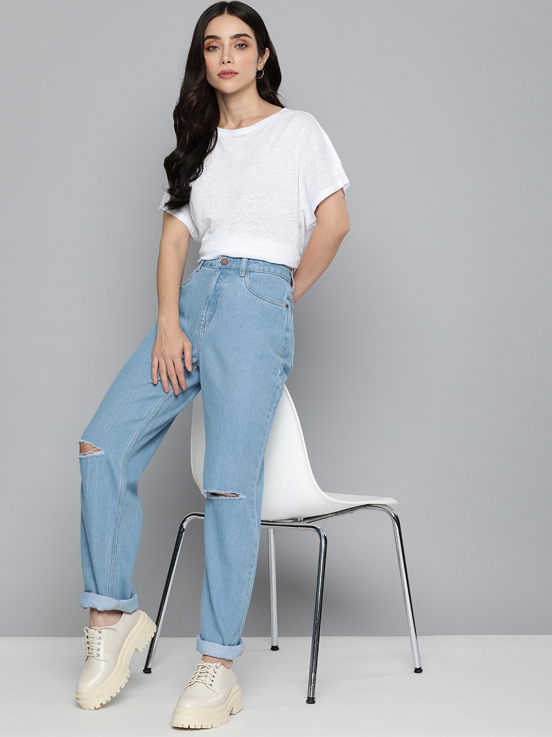 

Harvard Women High-Rise Slash Knee Cotton Jeans, Blue