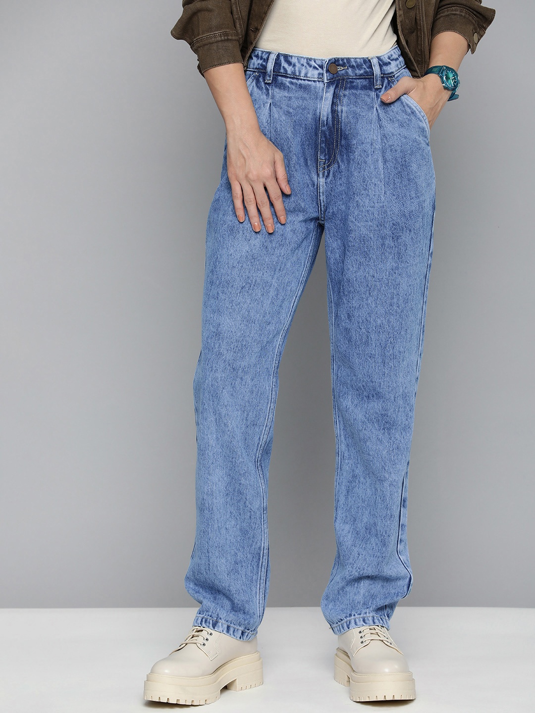 

Harvard Women Relaxed Fit High-Rise Light Fade Jeans, Blue