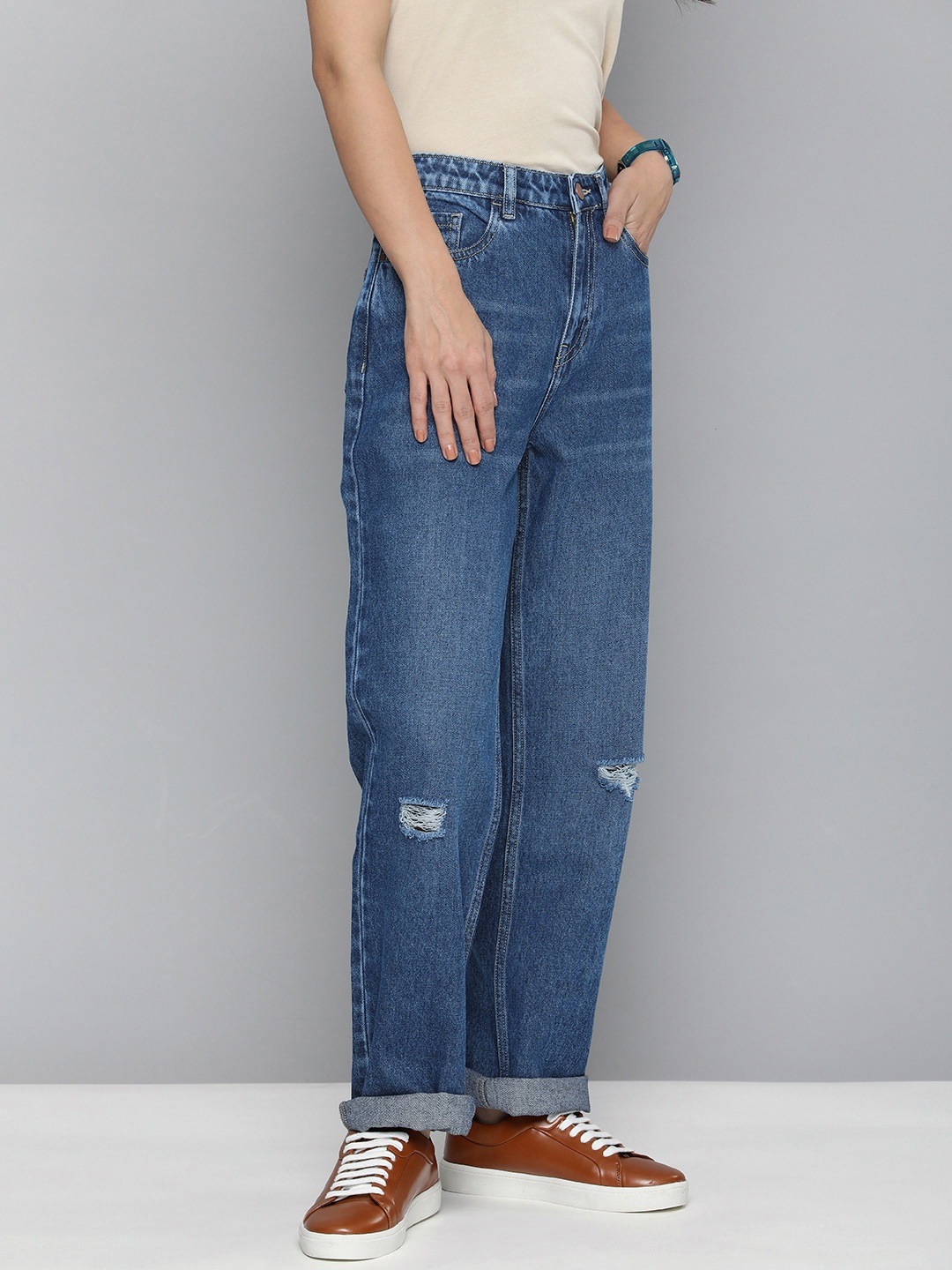 

Harvard Women High-Rise Low Distress Jeans, Blue