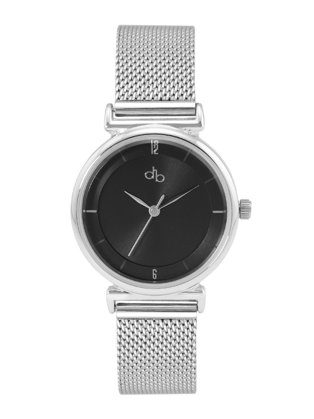 

DressBerry Women Black Brass Dial & Silver Toned Stainless Steel Bracelet Style Straps Analogue Watch