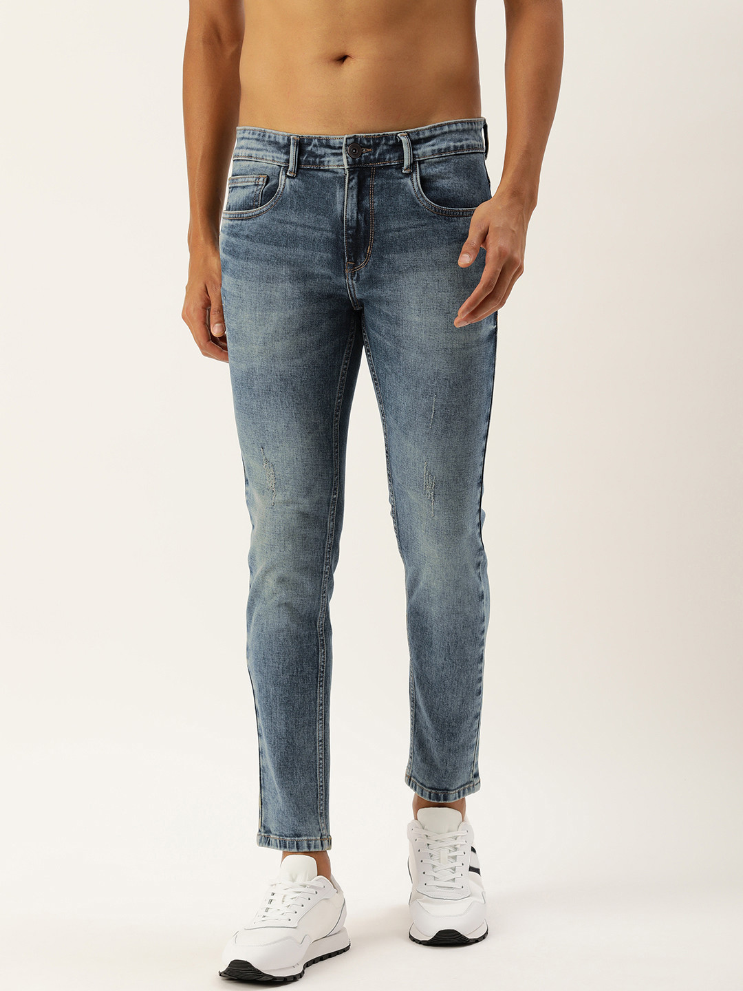 

Kook N Keech Men Slim Fit Low Distress Light Fade Stretchable Jeans, Blue