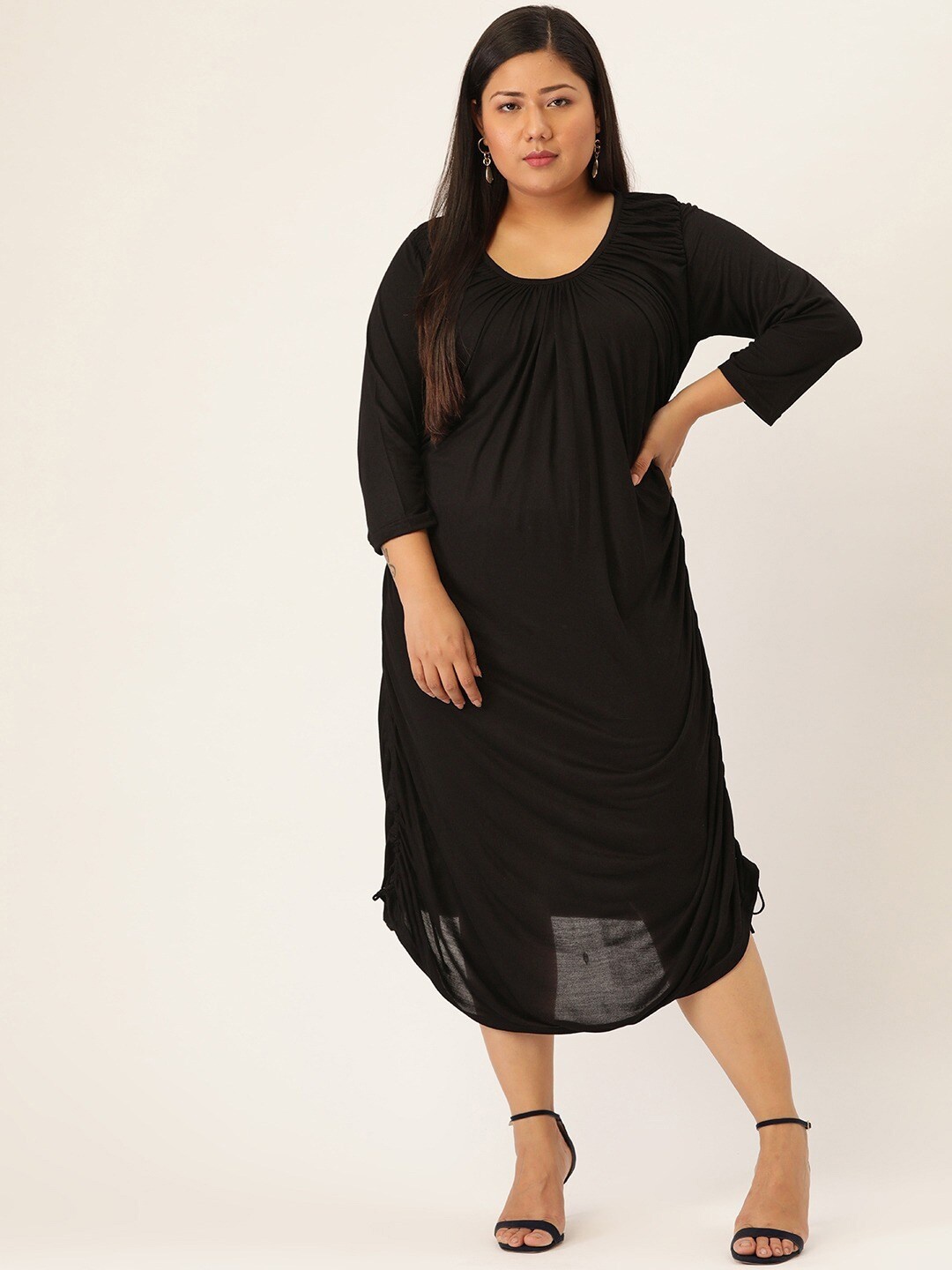 

theRebelinme Round Neck Gathred Or Pleated Maxi Dress, Black