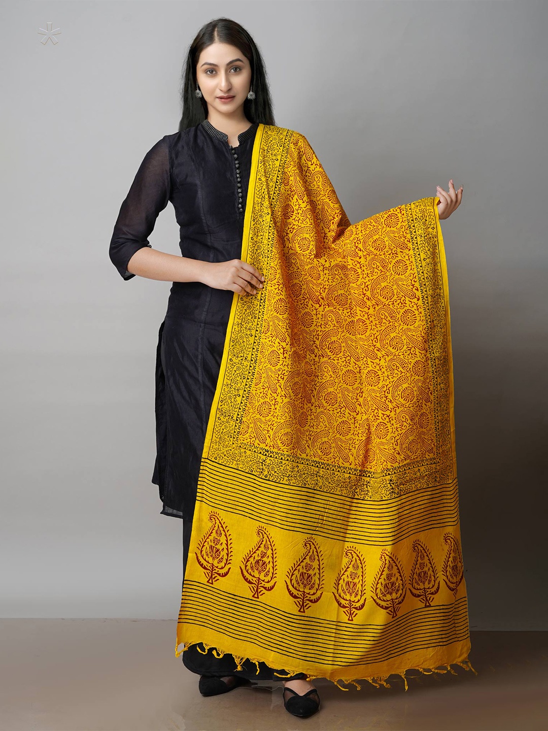 

Unnati Silks Ethnic Motifs Printed Dupatta, Yellow