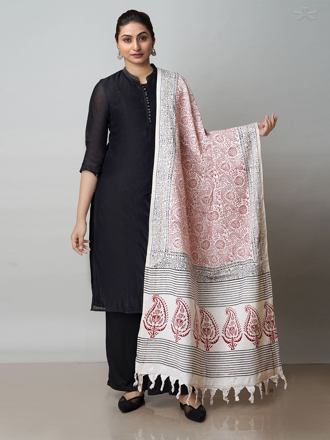 

Unnati Silks Ethnic Motifs Printed Dupatta, White