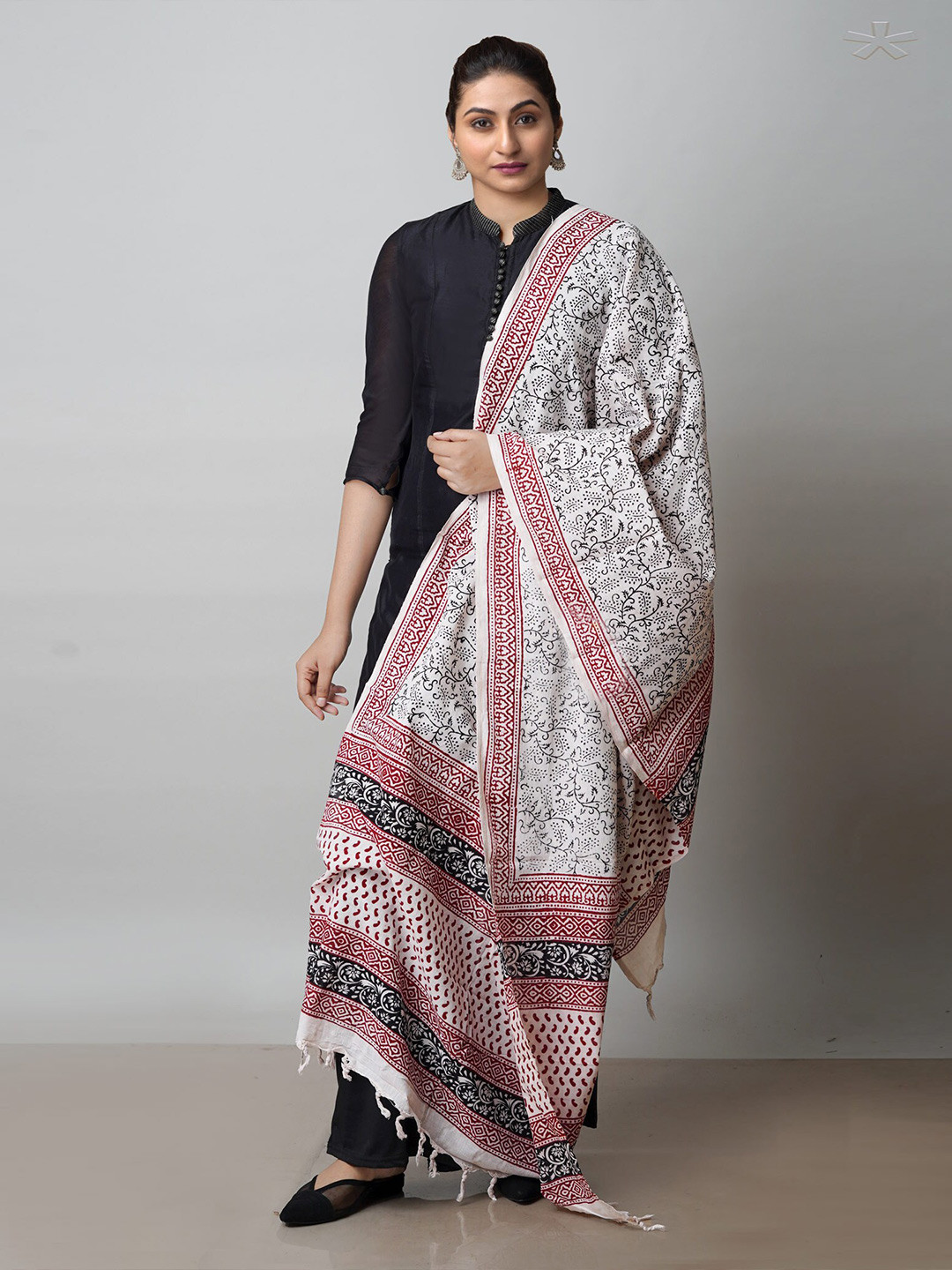 

Unnati Silks Ethnic Motifs Printed Cotton Dupatta, White