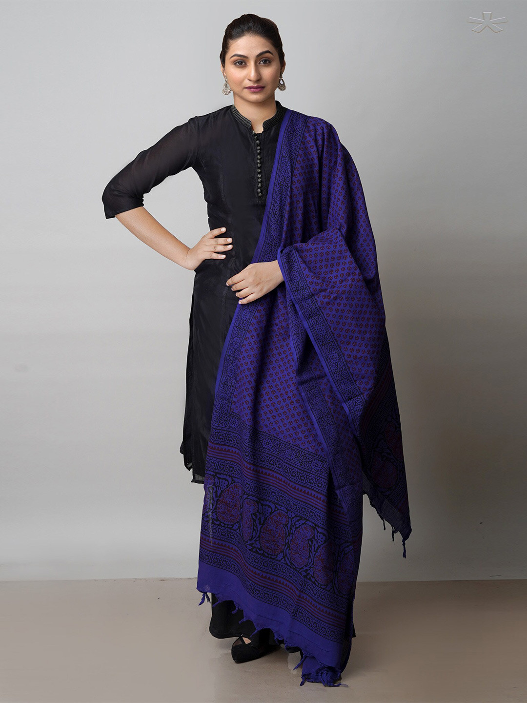 

Unnati Silks Ethnic Motifs Printed Cotton Dupatta, Blue