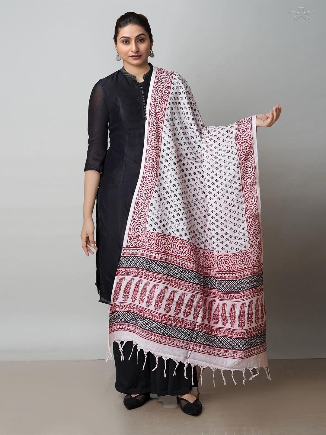 

Unnati Silks Ethnic Motifs Printed Cotton Dupatta, White
