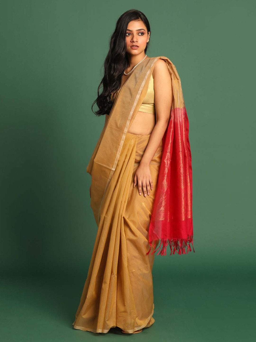 

Indethnic Ethnic Motifs Zari Pochampally Saree, Beige